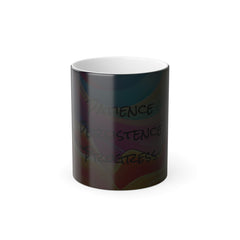 Color Morphing Mug, 11oz, Ceramic, Heat-reactive, Lead and BPA Free, Motivational Quote, "Patience, Persistence, Progress"