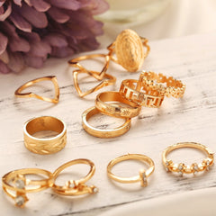 13-Piece Ring Set 18K Gold Plated With Austrian Crystals, ITALY Design