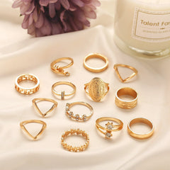 13-Piece Ring Set 18K Gold Plated With Austrian Crystals, ITALY Design