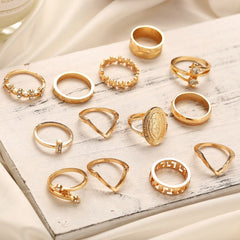 13-Piece Ring Set 18K Gold Plated With Austrian Crystals, ITALY Design