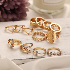 13-Piece Ring Set 18K Gold Plated With Austrian Crystals, ITALY Design