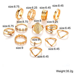 13-Piece Ring Set 18K Gold Plated With Austrian Crystals, ITALY Design